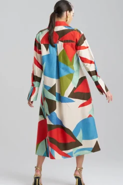 Abstract Palm Cotton Poplin Oversized Button Down Shirtdress