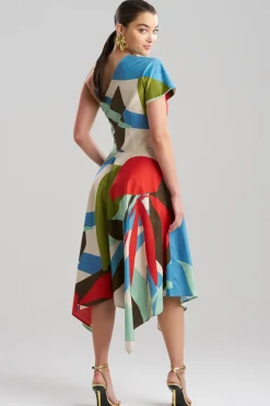 Abstract Palm Cotton Poplin One Shoulder Dress