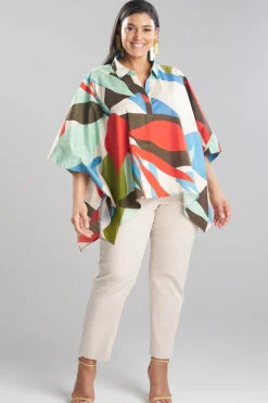 Abstract Palm Cotton Poplin Oversized Caftan Top