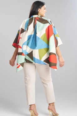 Abstract Palm Cotton Poplin Oversized Caftan Top