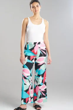 Abstract Palm Printed Satin Pants