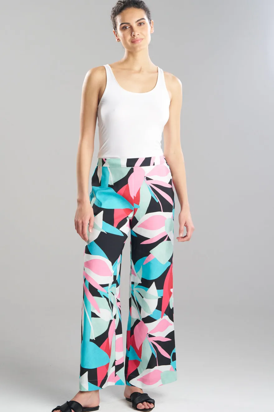 Abstract Palm Printed Satin Pants