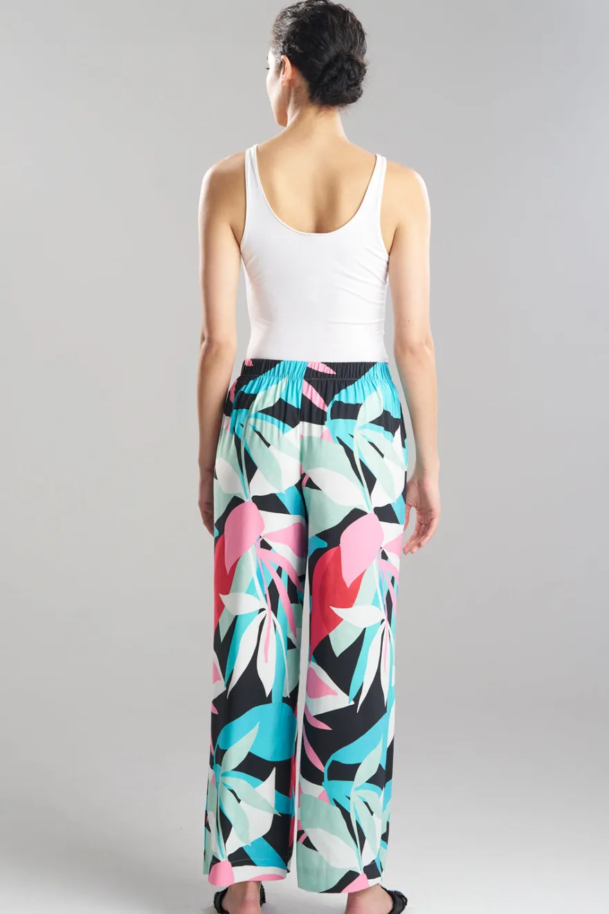 Abstract Palm Printed Satin Pants