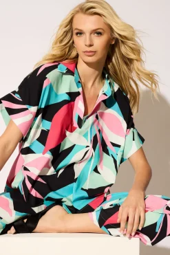 Abstract Palm Printed Satin Pants