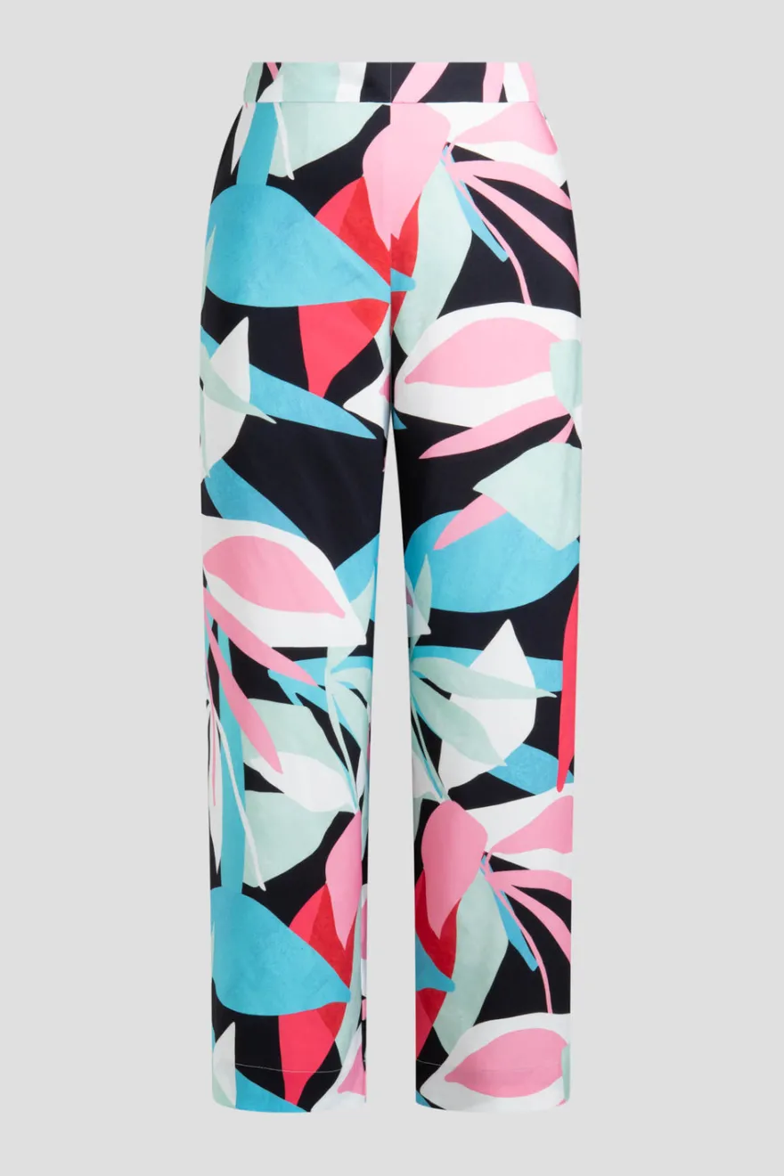 Abstract Palm Printed Satin Pants