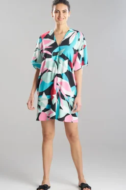 Abstract Palm Printed Satin Caftan