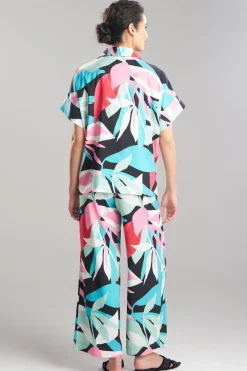 Abstract Palm Printed Satin Top