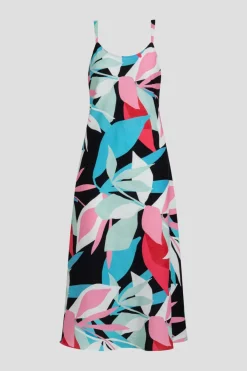 Abstract Palm Printed Satin Slip Dress