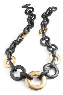 Acacia Wood and Gold Plated Circle Chain Link Necklace