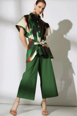 Amalfi Printed Cotton Poplin Kimono Wrap Shirt