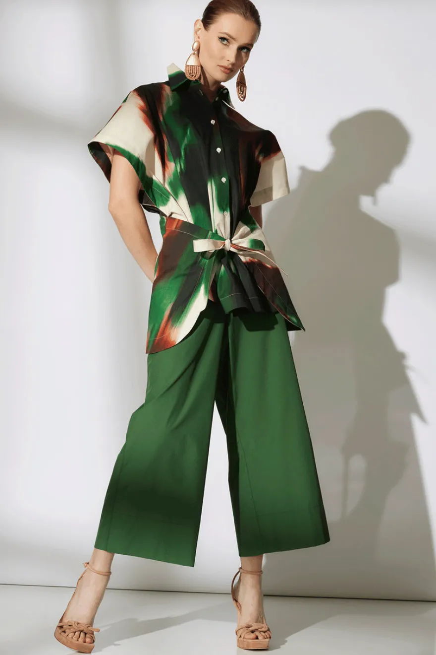 Amalfi Printed Cotton Poplin Kimono Wrap Shirt