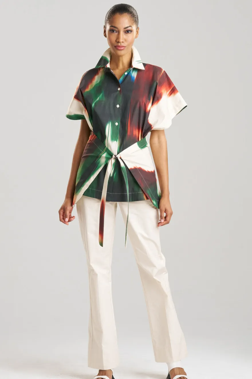 Amalfi Printed Cotton Poplin Kimono Wrap Shirt