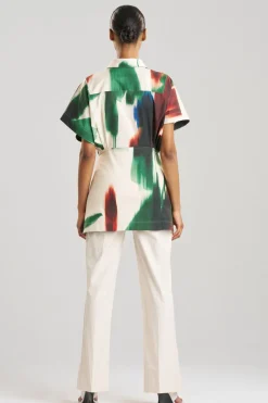Amalfi Printed Cotton Poplin Kimono Wrap Shirt