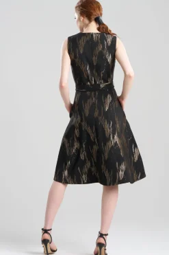 Art Deco Jacquard Fit & Flare Tie Dress