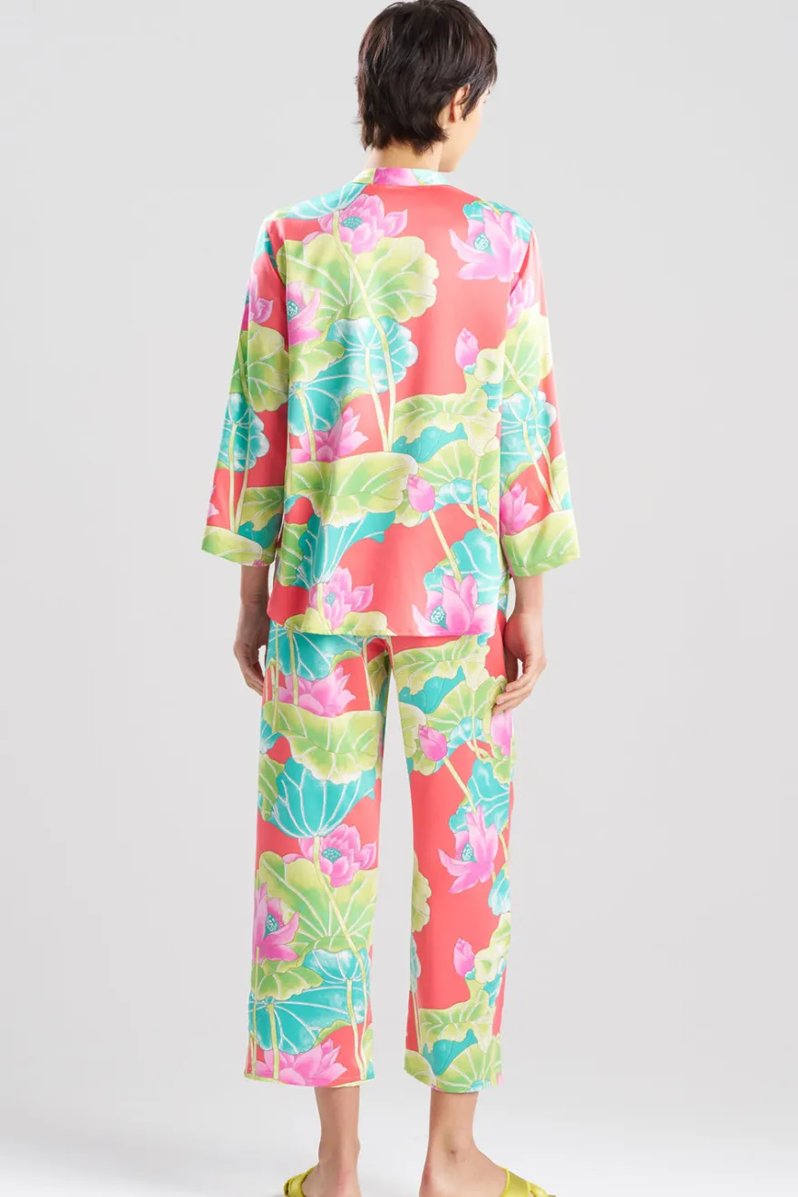 Ascendant Lotus Printed Satin Mandarin PJ Set