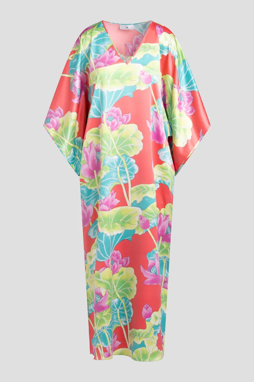 Ascendant Lotus Printed Satin Caftan