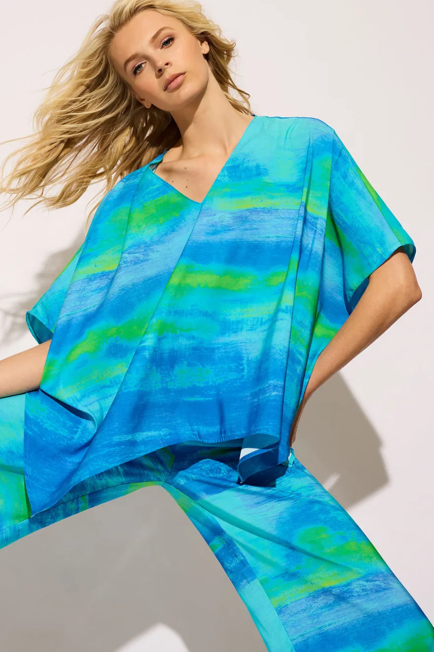 Aurora Printed Satin Caftan Top