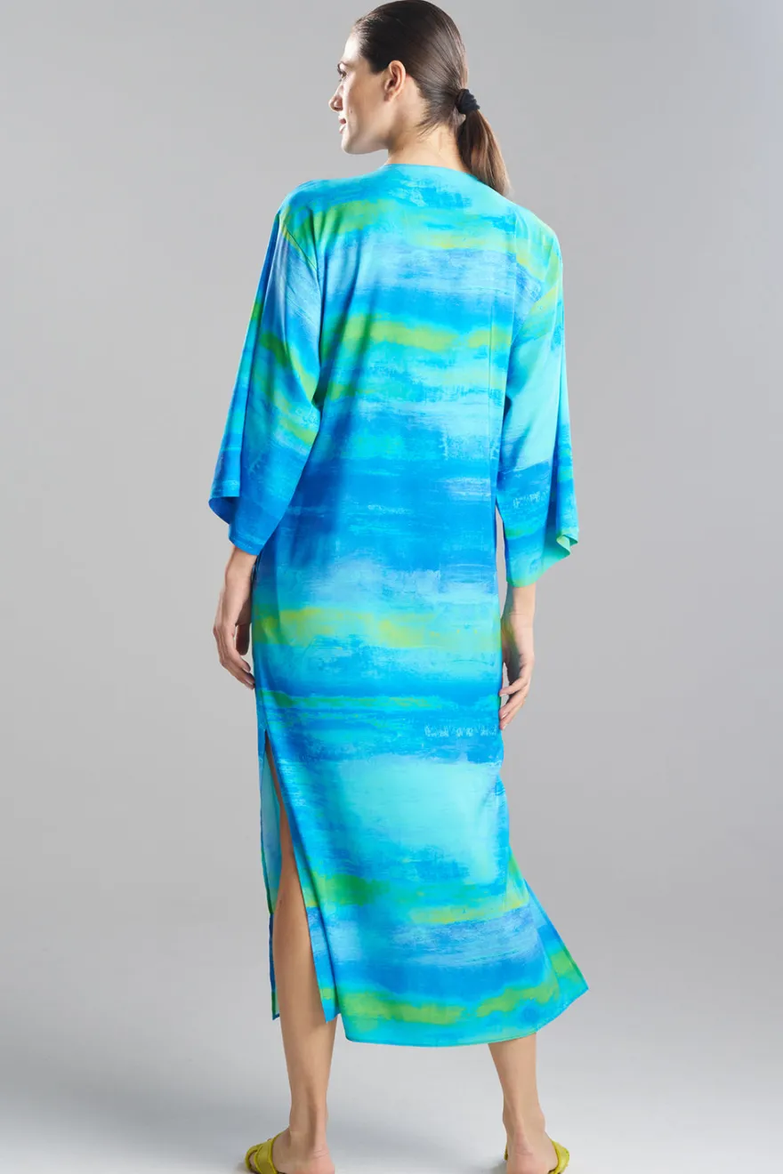Aurora Printed Satin Slim Caftan