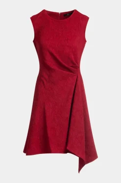 Botanic Textured Jacquard Sleeveless Side Drape Dress