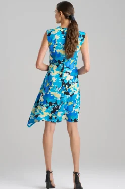 Bright Floral Side Drape Dress