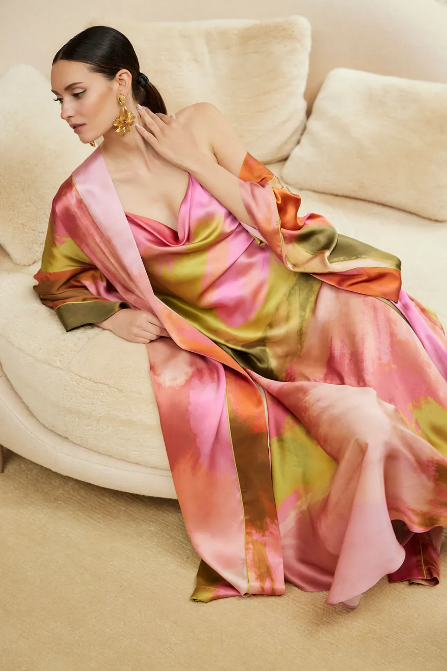 Brushstroke Silk Slip Dress