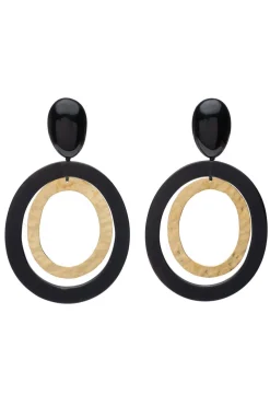 Buffalo Horn and Gold Double Hoop Clip Earrings