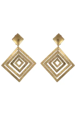 Buffed Brass Diamond Clip Earrings
