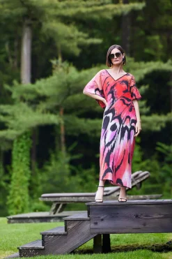 Butterfly Linen Blend Beaded Caftan