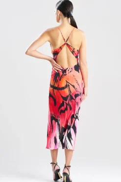 Butterfly Linen Blend Open Back Slip Dress