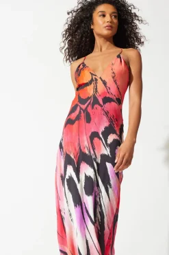 Butterfly Linen Blend Open Back Slip Dress