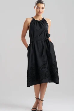 Carnation Embroidery Cotton Voile Halter Dress