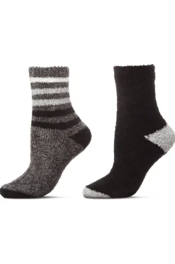 Chenille Multi Striped/Solid Cozy Crew Socks - 2 Pair Pack