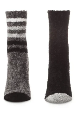 Chenille Multi Striped/Solid Cozy Crew Socks - 2 Pair Pack