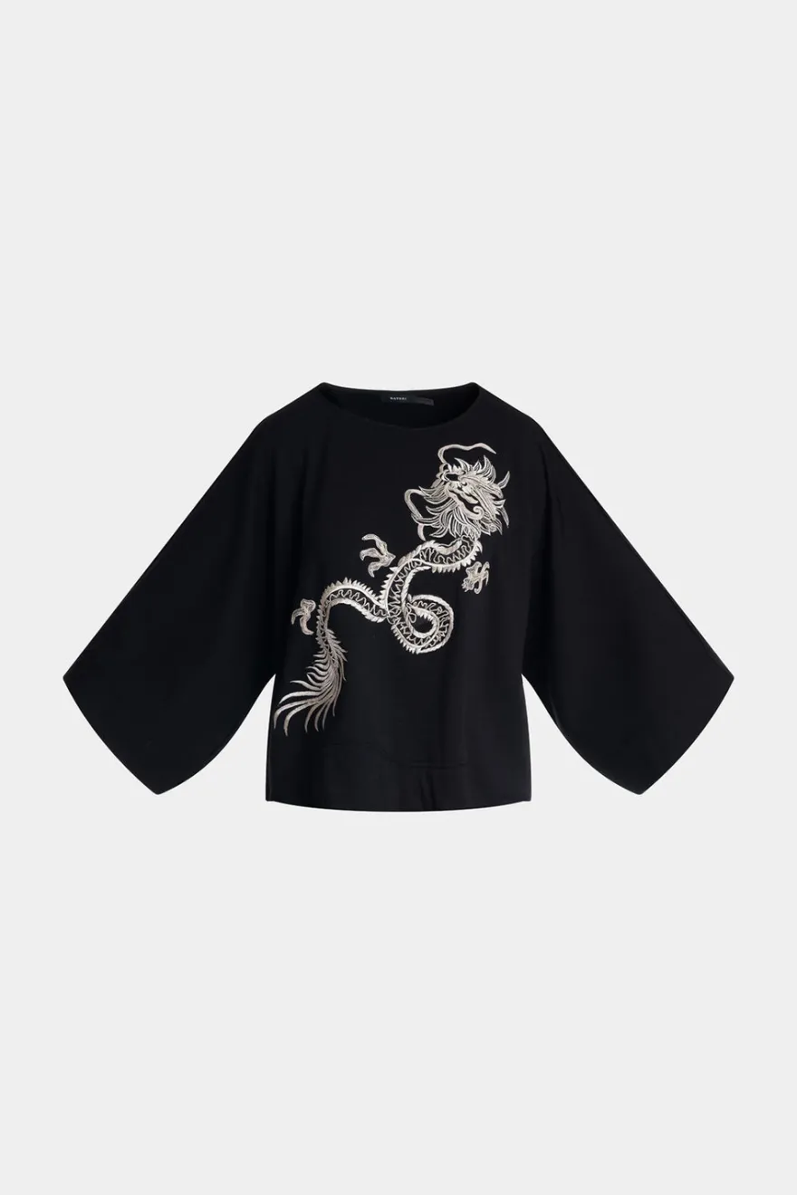 Cocoon Brushed French Terry Dragon Embroidered Kimono Top