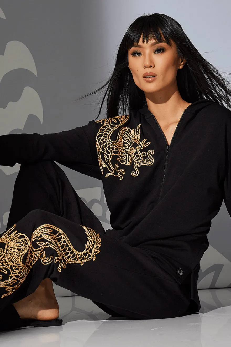 Cocoon Embroidered Dragon Straight Leg Pants