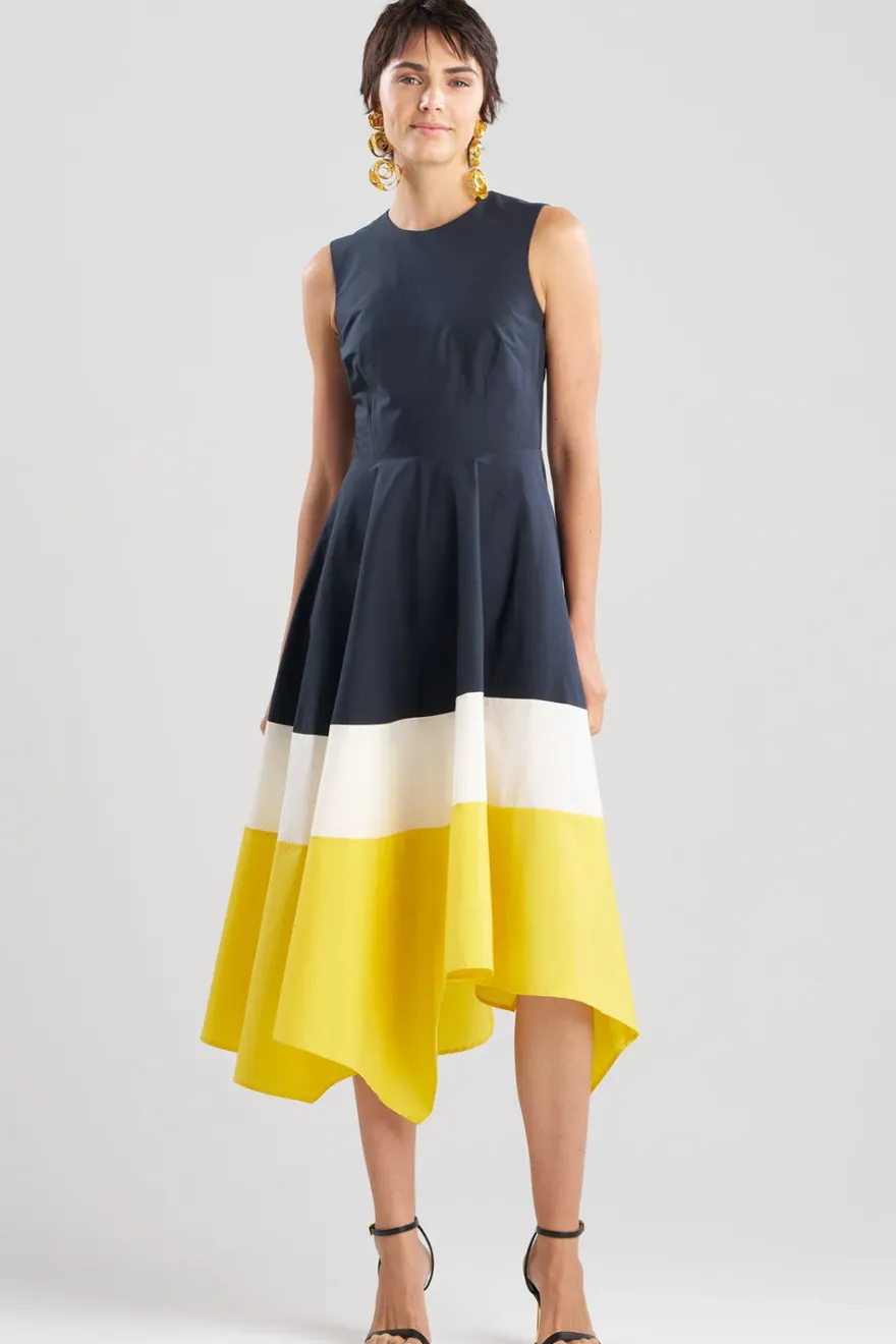 Color Block Tech Cotton Taffeta Origami Maxi Dress
