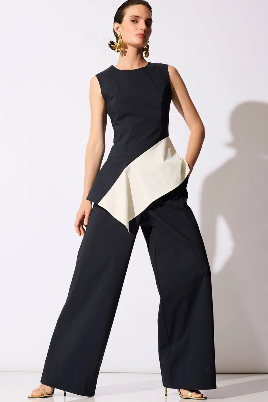 Color Block Tech Cotton Taffeta Asymmetric Top