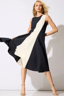 Color Block Tech Cotton Taffeta Asymmetric Dress