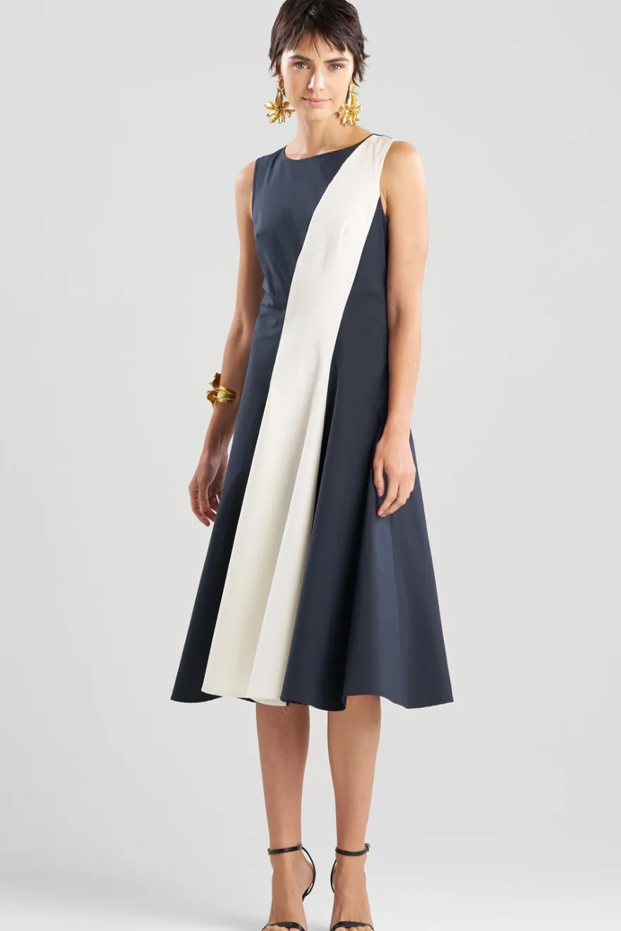 Color Block Tech Cotton Taffeta Asymmetric Dress