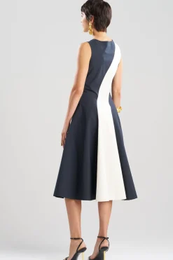 Color Block Tech Cotton Taffeta Asymmetric Dress