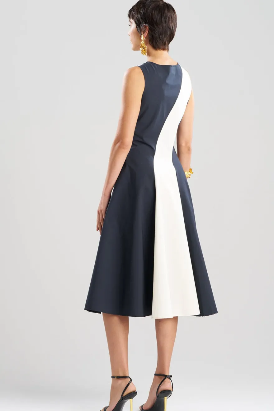 Color Block Tech Cotton Taffeta Asymmetric Dress
