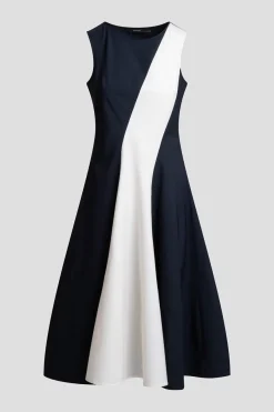 Color Block Tech Cotton Taffeta Asymmetric Dress