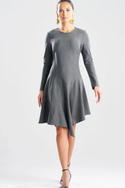 Compact Knit Asymmetric Long Sleeve Dress