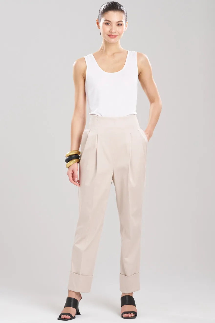 Cotton Chino High Waisted Pleated Pants