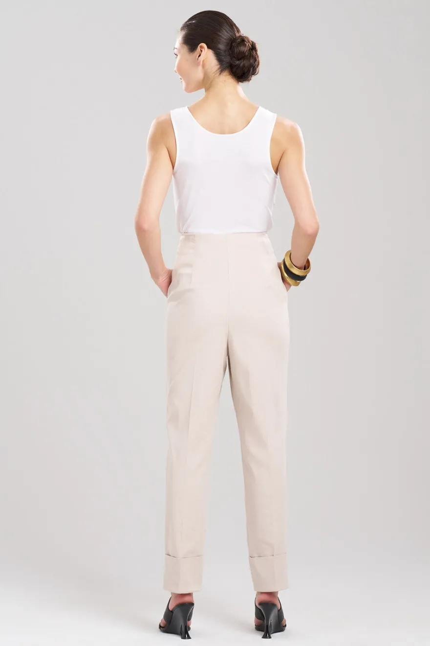 Cotton Chino High Waisted Pleated Pants