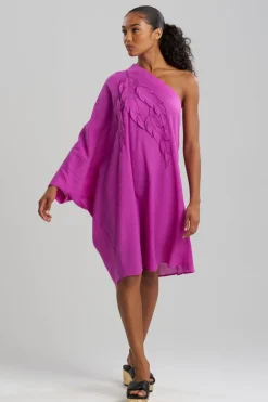 Cotton Gauze Applique One Shoulder Dress