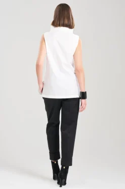 Cotton Poplin Funnel Neck Top