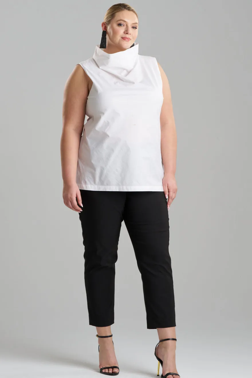 Cotton Poplin Funnel Neck Top