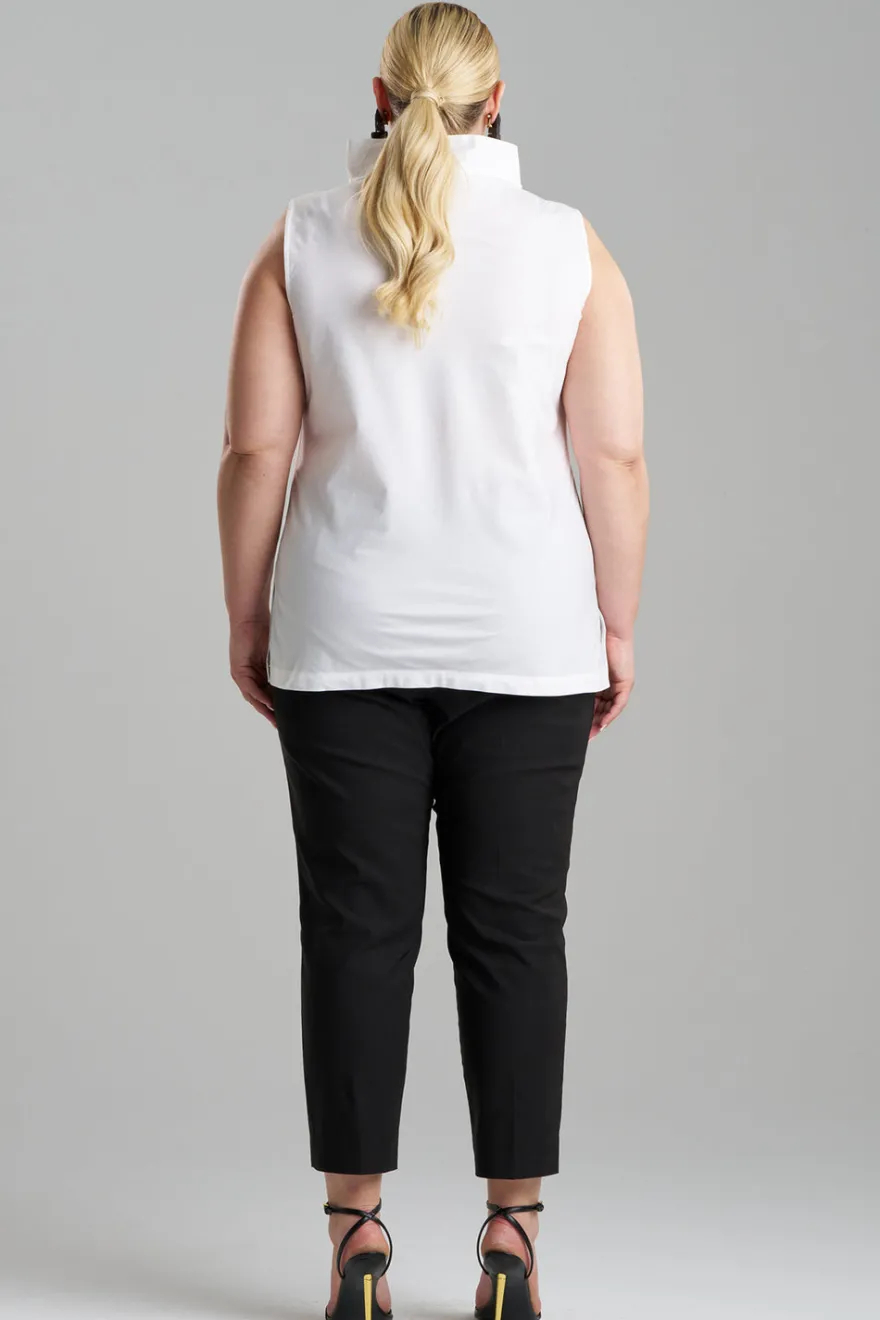 Cotton Poplin Funnel Neck Top