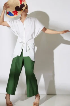 Cotton Poplin Kimono Wrap Shirt